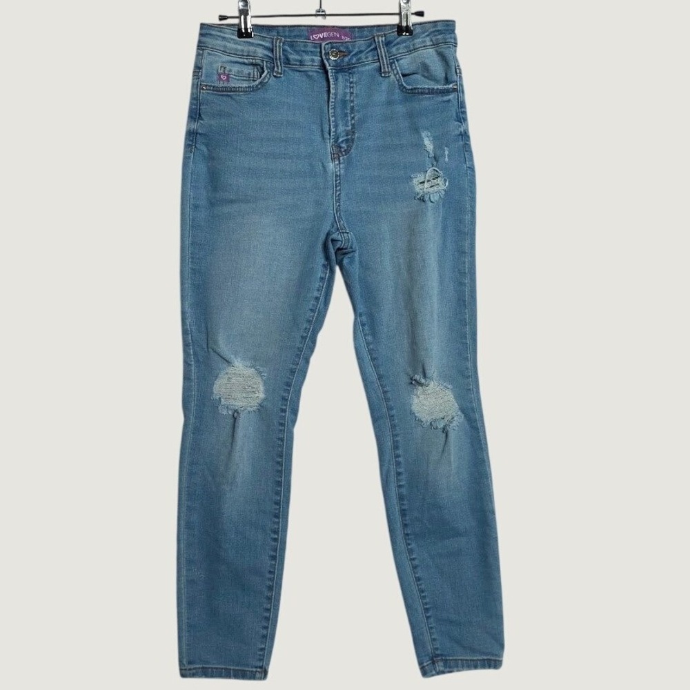 Lovegen Distressed Skinny Jeans Womens 9/30 Light Blue Excellent Ripped HighRise